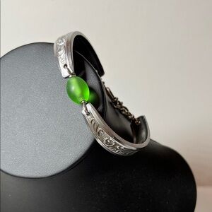 Vintage Stainless Steel Bracelet made from cutlery with Green Accent bead